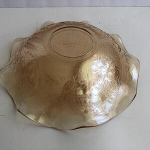 12" Marigold Iridescent Large Bowl Ruffled 50s Jeannette Glass Floragold Louisa